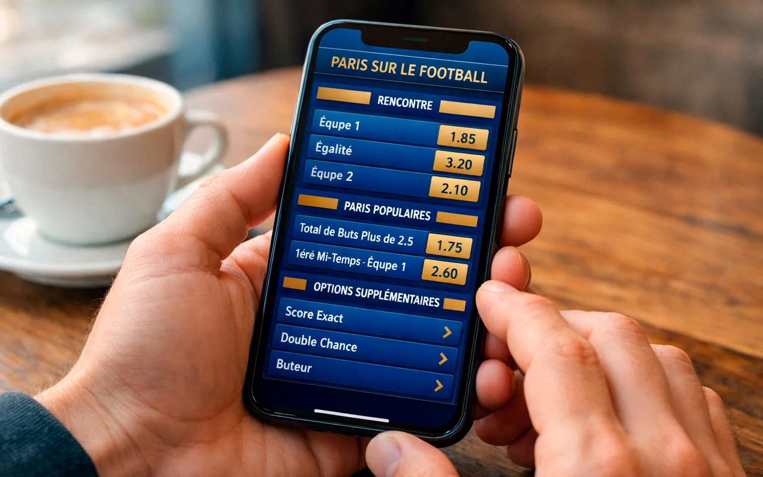 Personne consultant une application de paris sportifs sur smartphone
