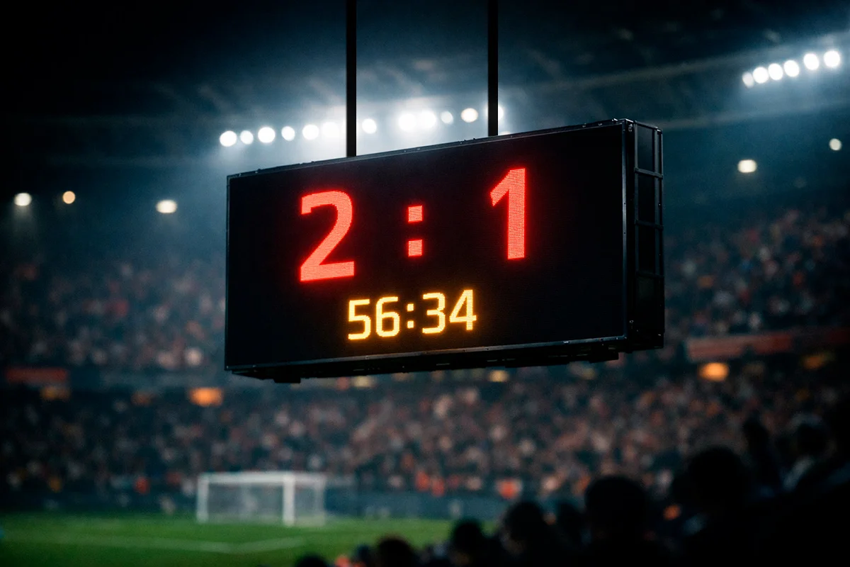 Tableau d'affichage de stade montrant le score d'un match de football