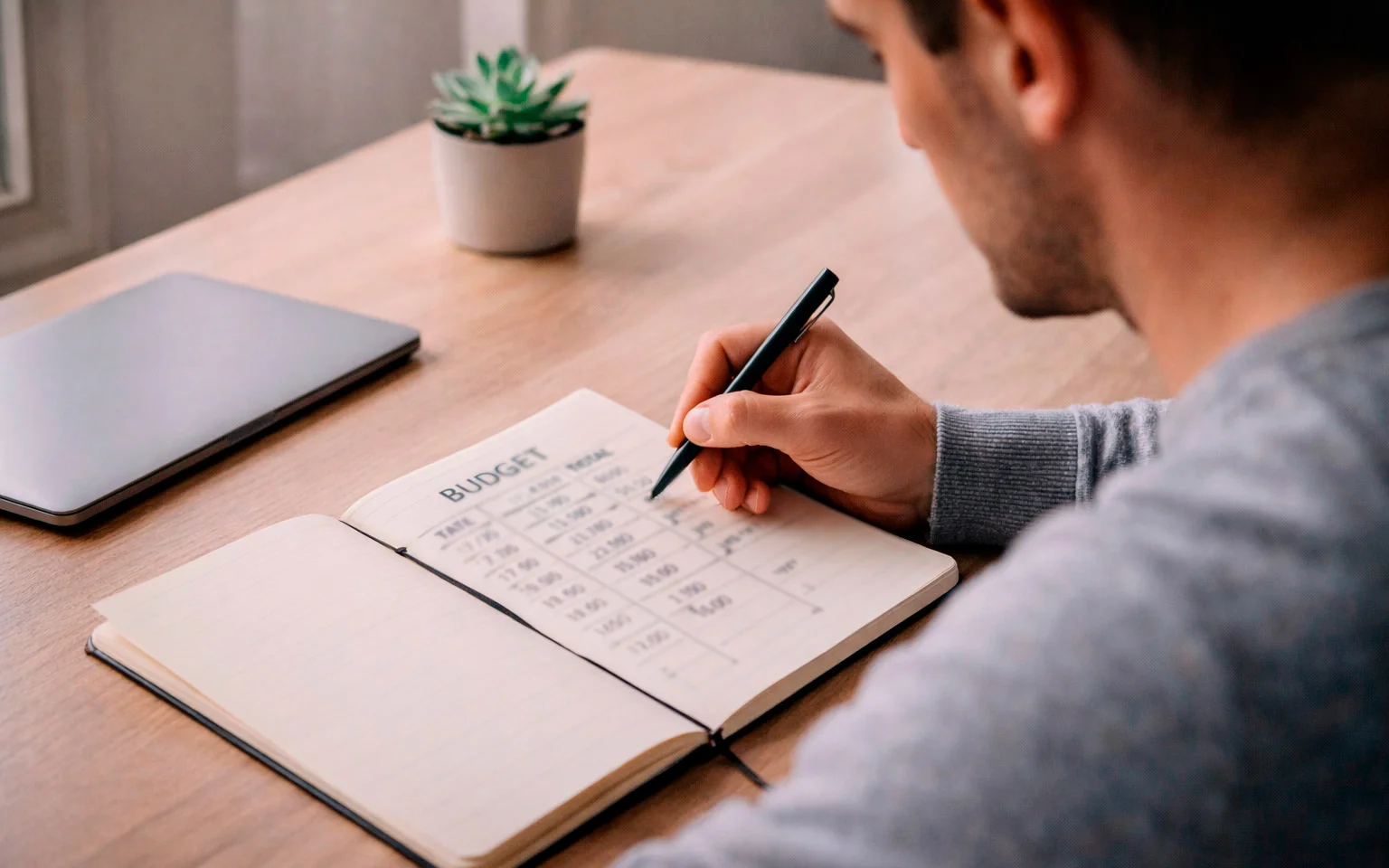 Personne planifiant son budget de paris dans un carnet avec stylo