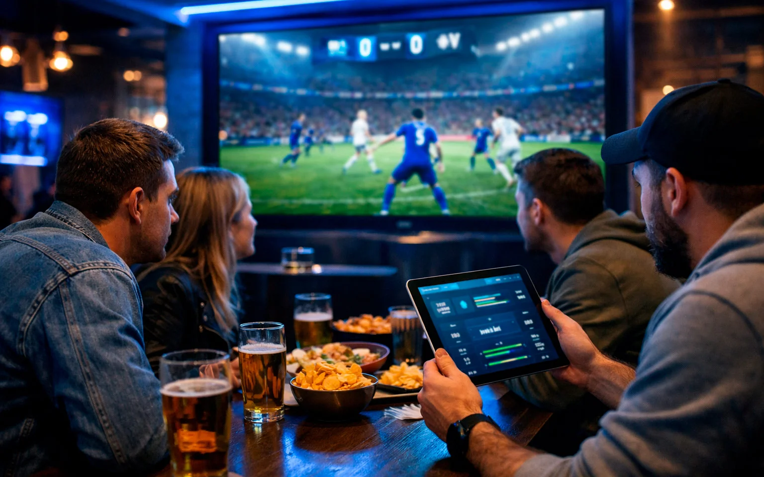 Supporters regardant un match de football en direct sur grand écran